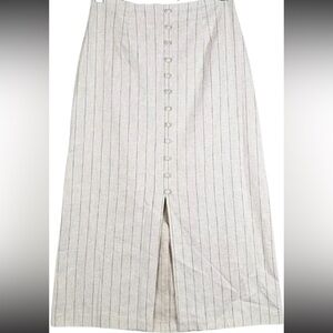Banana Republic  Maxi Skirt Classic Linen Striped Front Slit Neutral Minimalist